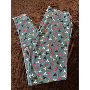 LuLaRoe Tall & Curvy TC Leggings Paper Planes Airplane Blue Cranberry Teal NWOT
